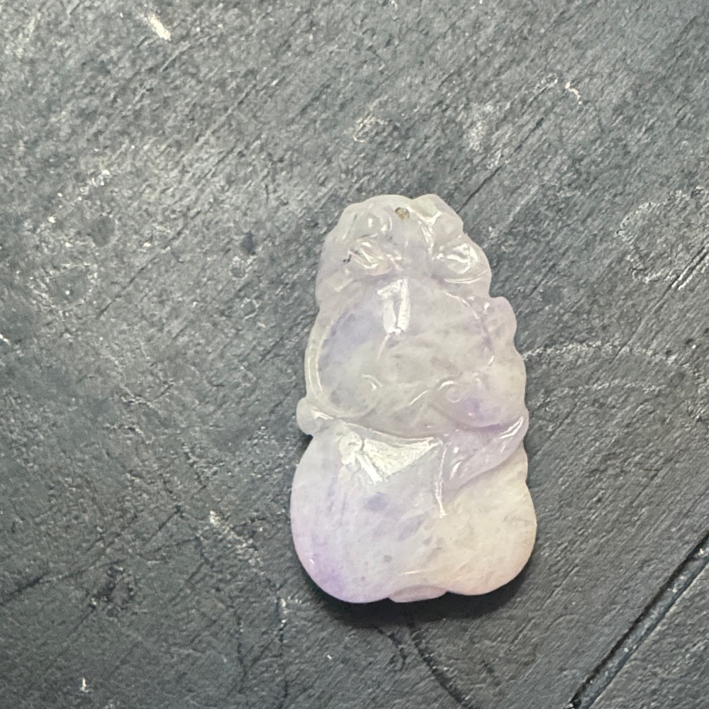 Carved Lavender & White Jade Buddha Pendant